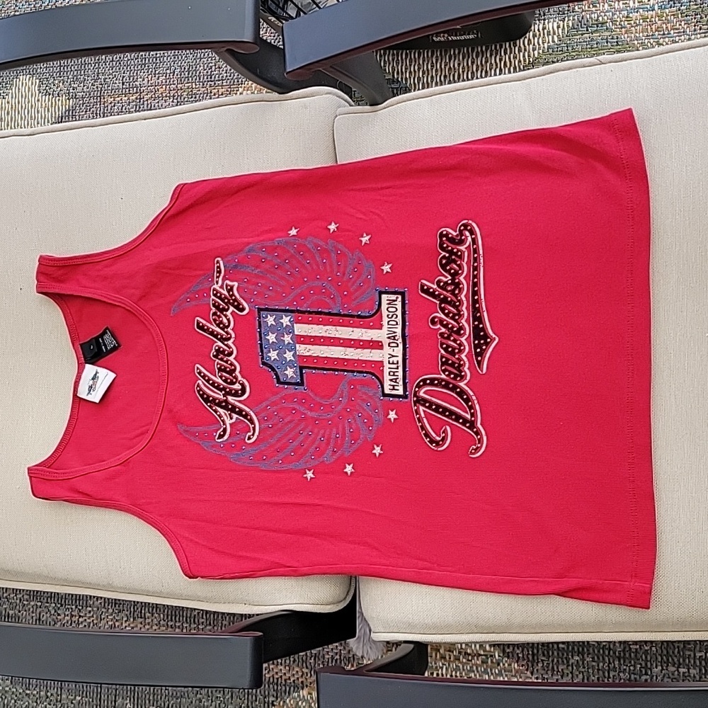Red size Large Harley-Davidson tank top with rhinestones
